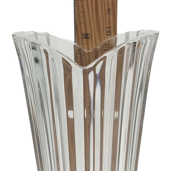 Bud Vase Clear Glass Fluted 8" High Heavyweight Flared Ribbed Footed for Flowers - Picture 3 of 7